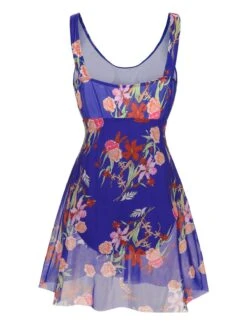 [Plus Size] 1940s Strap Print One-Piece Skirt Swimsuit -Women's Fashion Sales SCXL000193 1 4 compressed