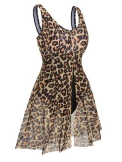 [Plus Size] 1940s Strap Print One-Piece Skirt Swimsuit -Women's Fashion Sales SCXL000193 2 3 compressed