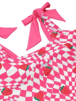 Pink 1960s Strawberry Plaid One-Piece Swimsuit -Women's Fashion Sales SCXL000195 4