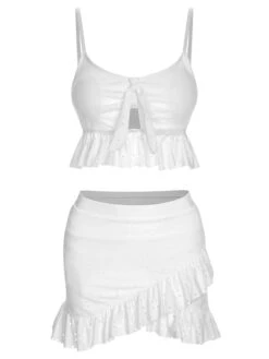 1950s Spaghetti Strap Solid Ruffles Swimsuit & Cover-Up -Women's Fashion Sales SCXL000212 1