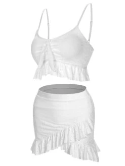 1950s Spaghetti Strap Solid Ruffles Swimsuit & Cover-Up -Women's Fashion Sales SCXL000212 2