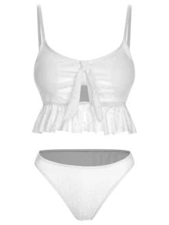 1950s Spaghetti Strap Solid Ruffles Swimsuit & Cover-Up -Women's Fashion Sales SCXL000212 4