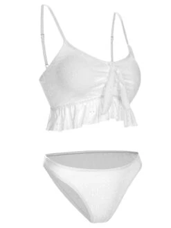 1950s Spaghetti Strap Solid Ruffles Swimsuit & Cover-Up -Women's Fashion Sales SCXL000212 5