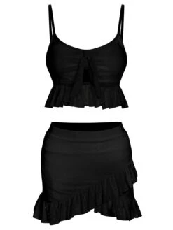 1950s Spaghetti Strap Solid Ruffles Swimsuit & Cover-Up -Women's Fashion Sales SCXL000212 B 1