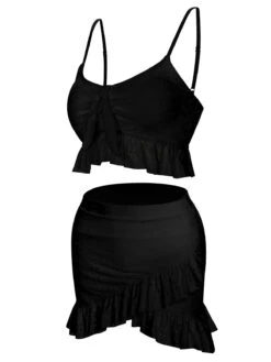 1950s Spaghetti Strap Solid Ruffles Swimsuit & Cover-Up -Women's Fashion Sales SCXL000212 B 2