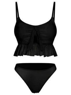 1950s Spaghetti Strap Solid Ruffles Swimsuit & Cover-Up -Women's Fashion Sales SCXL000212 B 4