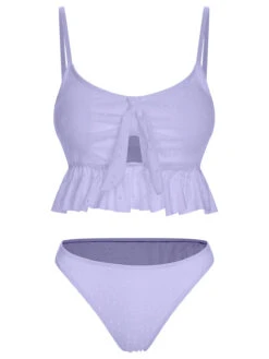 1950s Spaghetti Strap Solid Ruffles Swimsuit & Cover-Up -Women's Fashion Sales SCXL000212 PU 4