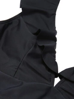 1950s Solid Ruffle Lace-Up V-Neck Swimsuit -Women's Fashion Sales SCXL000218 4