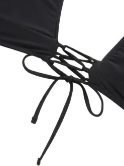 1950s Solid Ruffle Lace-Up V-Neck Swimsuit -Women's Fashion Sales SCXL000218 5