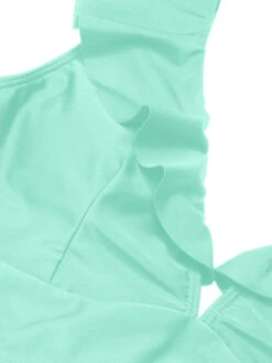 1950s Solid Ruffle Lace-Up V-Neck Swimsuit -Women's Fashion Sales SCXL000218 G 4