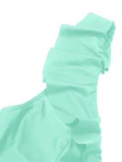 1950s Solid Ruffle Lace-Up V-Neck Swimsuit -Women's Fashion Sales SCXL000218 G 6