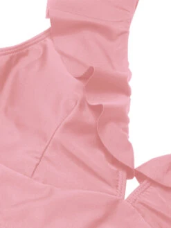 1950s Solid Ruffle Lace-Up V-Neck Swimsuit -Women's Fashion Sales SCXL000218 P 4