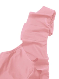 1950s Solid Ruffle Lace-Up V-Neck Swimsuit -Women's Fashion Sales SCXL000218 P 6