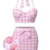 Pink 1950s Halter Plaids Bow Swimsuit -Women's Fashion Sales SCXL000223 01 compressed