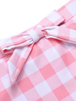 Pink 1950s Halter Plaids Bow Swimsuit -Women's Fashion Sales SCXL000223 5 compressed