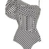 Black & White 1930s Striped One-Piece Swimsuit -Women's Fashion Sales SCXL000226 B 1