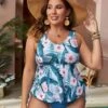 [Plus Size] Blue 1950s Floral Swimsuit -Women's Fashion Sales SCXL000243 BL 1