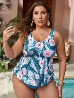 [Plus Size] Blue 1950s Floral Swimsuit -Women's Fashion Sales SCXL000243 BL 4
