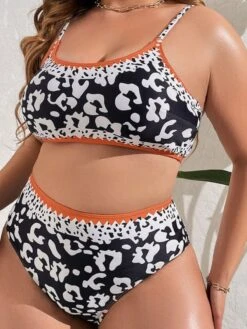 [Plus Size] Black 1950s Leopard Contrast Swimsuit -Women's Fashion Sales SCXL000245 B 3