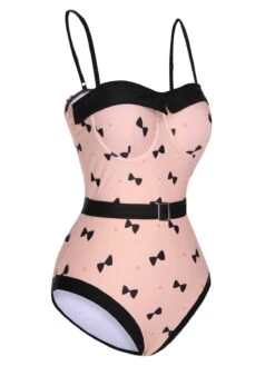 Pink 1950s Bow Polka Dots Print One-Piece Swimsuit -Women's Fashion Sales SCXL000250 2 compressed