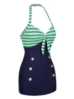[Pre-Sale] 1960s Halter Strips Buttoned One-Piece Swimsuit -Women's Fashion Sales SCXL000252 2 compressed