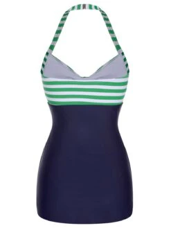 [Pre-Sale] 1960s Halter Strips Buttoned One-Piece Swimsuit -Women's Fashion Sales SCXL000252 3 compressed