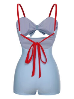 Blue 1930s Folds Back Strap One-Piece Swimsuit -Women's Fashion Sales SCXL000254 3