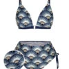 Blue 1930s Ancient Fan Lace-Up Bikini Set