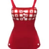 Red 1950s Strawberry Plaid Suspender Swimsuit