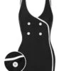 [Pre-Sale] Black & White 1960s Solid Contrast Binding Swimsuit -Women's Fashion Sales SCXL000271 01