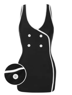 [Pre-Sale] Black & White 1960s Solid Contrast Binding Swimsuit