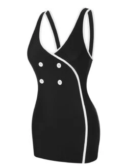 [Pre-Sale] Black & White 1960s Solid Contrast Binding Swimsuit -Women's Fashion Sales SCXL000271 2