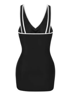 [Pre-Sale] Black & White 1960s Solid Contrast Binding Swimsuit -Women's Fashion Sales SCXL000271 3