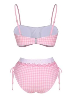 [Pre-Sale] Pink 1950s Spaghetti Strap Heart Plaids Swimsuit -Women's Fashion Sales SCXL000282 3 compressed