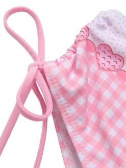 [Pre-Sale] Pink 1950s Spaghetti Strap Heart Plaids Swimsuit -Women's Fashion Sales SCXL000282 5 compressed