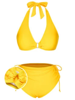 [Pre-Sale] Yellow 1970s Lace-Up Halter Bikini Set
