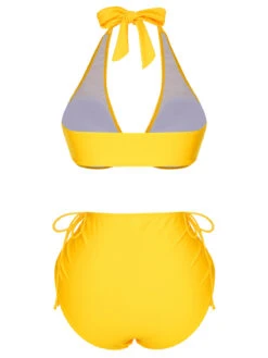 [Pre-Sale] Yellow 1970s Lace-Up Halter Bikini Set -Women's Fashion Sales SCXL000288 3