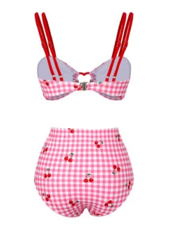 [Pre-Sale] Pink 1950s Plaid & Cherry Strap Swimsuit -Women's Fashion Sales SCXL000302 3