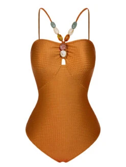 1960s Solid Textured Bandeau Halter Swimsuit -Women's Fashion Sales SCXL000312 7