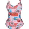 Pink 1940s Spaghetti Strap Print One-Piece Swimsuit -Women's Fashion Sales SCXL000316 1 compressed