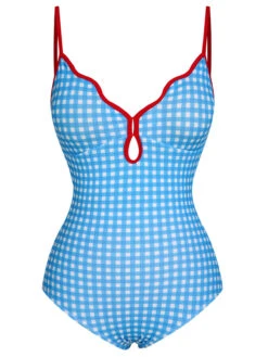 Blue 1950s Plaid Sling One-Piece Swimsuit