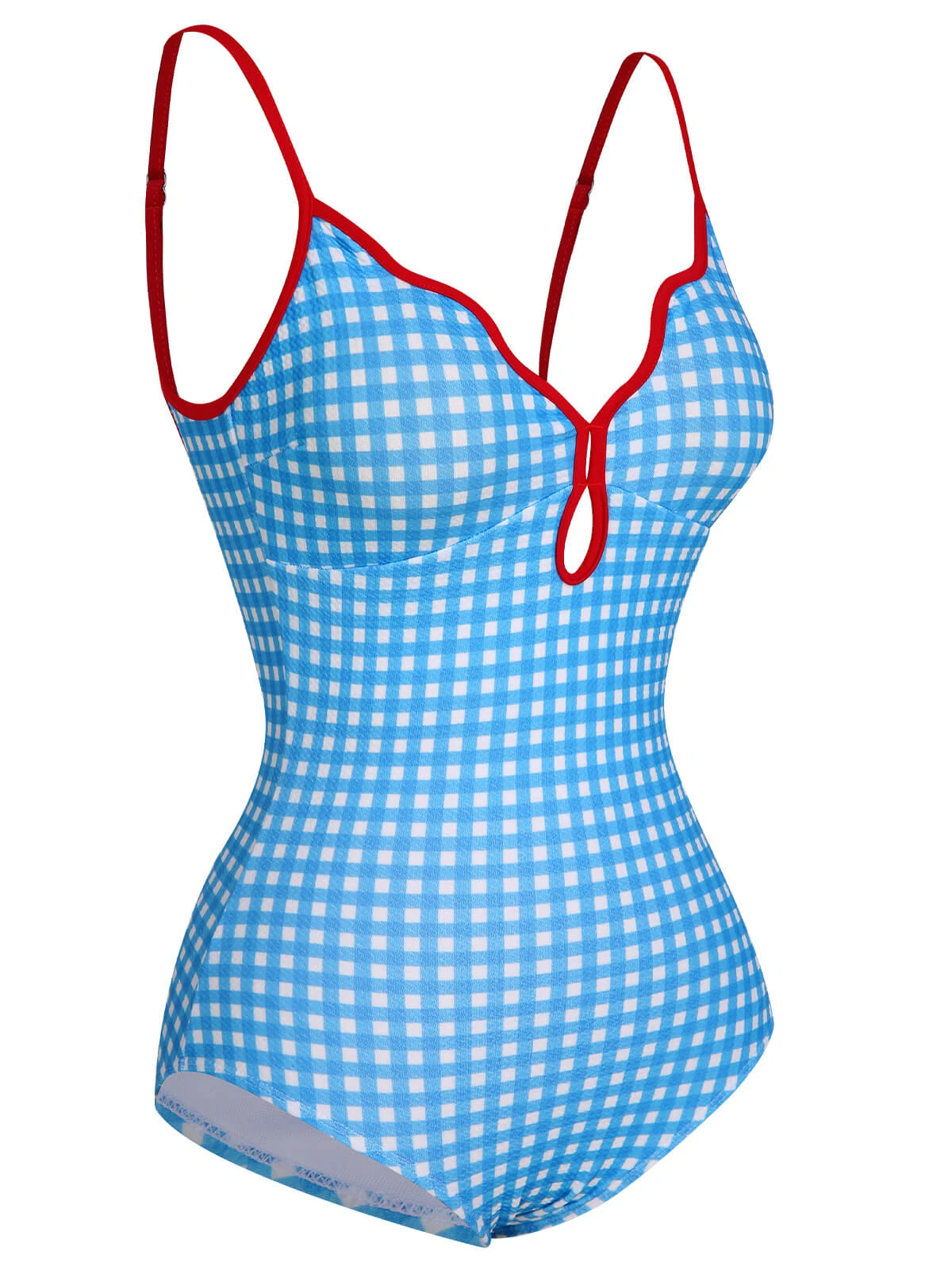 Blue 1950s Plaid Sling One-Piece Swimsuit 3 Blue 1950s Plaid Sling One-Piece Swimsuit - Image 2