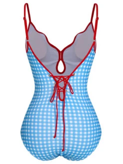 Blue 1950s Plaid Sling One-Piece Swimsuit 7 Blue 1950s Plaid Sling One-Piece Swimsuit -Women's Fashion Sales SCXL000321 3