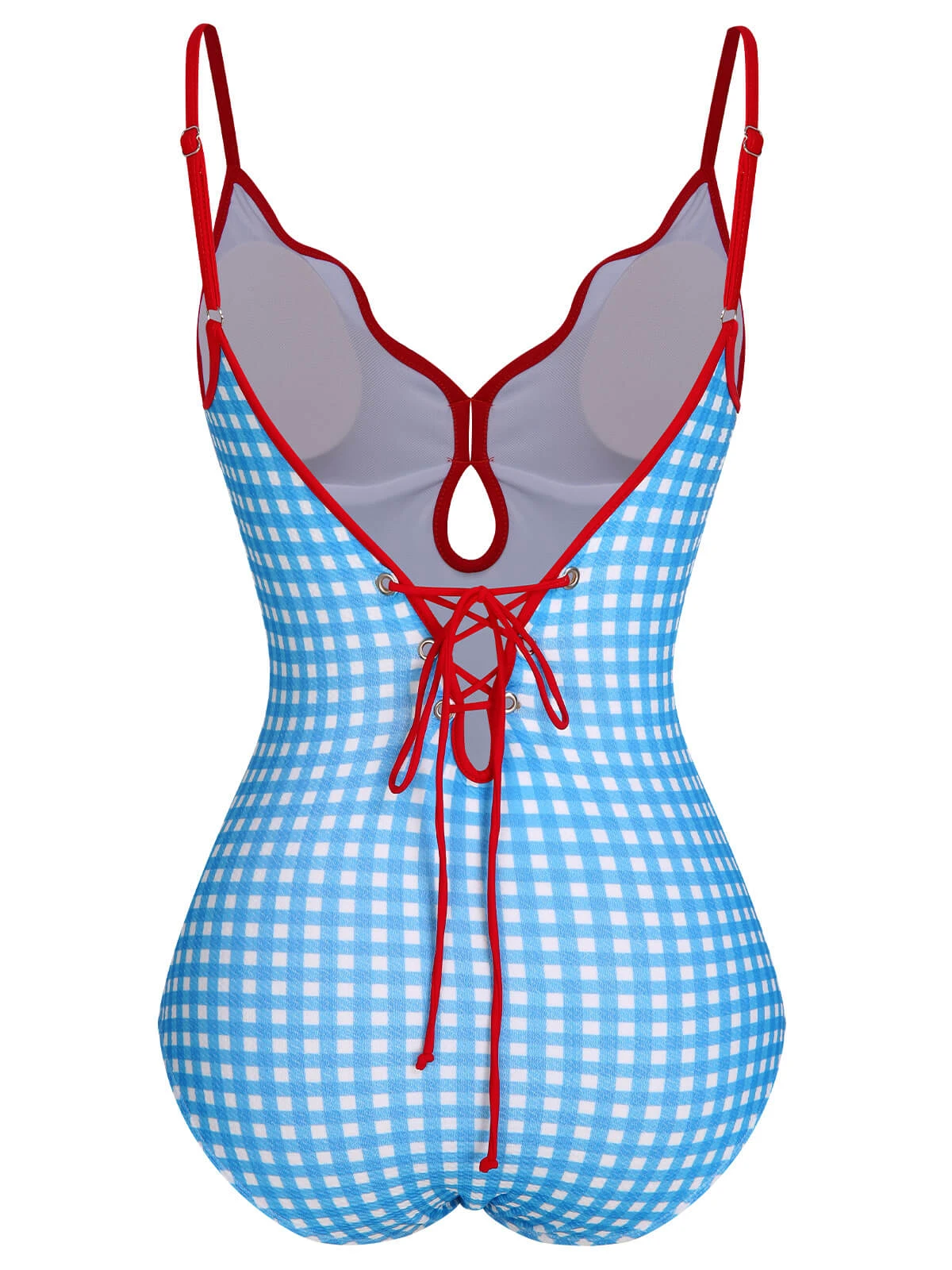 Blue 1950s Plaid Sling One-Piece Swimsuit 4 Blue 1950s Plaid Sling One-Piece Swimsuit - Image 3