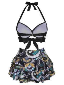 1950s Color Block Floral Halter Swimsuit -Women's Fashion Sales SCXL000325 7