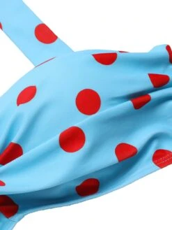 Blue 1940s Polka Dot Stripe Halter Swimsuit -Women's Fashion Sales SCXL000327 4