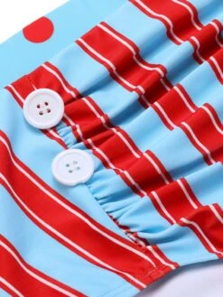 Blue 1940s Polka Dot Stripe Halter Swimsuit -Women's Fashion Sales SCXL000327 5