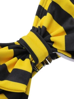 Yellow & Black 1970s Striped Bow Halter Swimsuit -Women's Fashion Sales SCXL000330 5