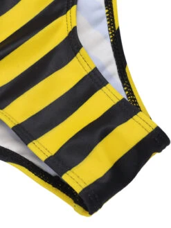 Yellow & Black 1970s Striped Bow Halter Swimsuit -Women's Fashion Sales SCXL000330 6