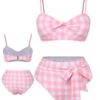 [Pre-Sale] Pink 1940s Spaghetti Strap Plaid Bow Swimsuit -Women's Fashion Sales SCXL000338 01